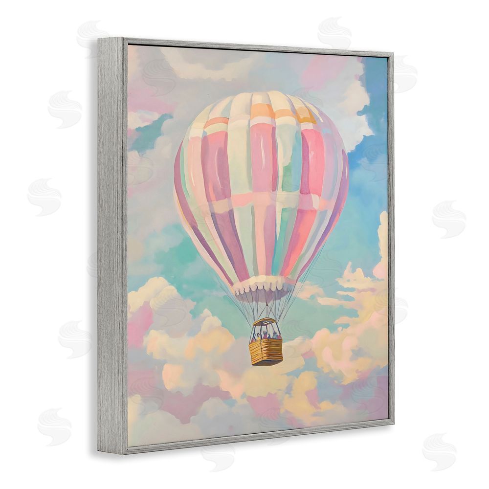 The Prints Vibe Pastel Hot Air Balloon Gray Framed Giclee Wall Art