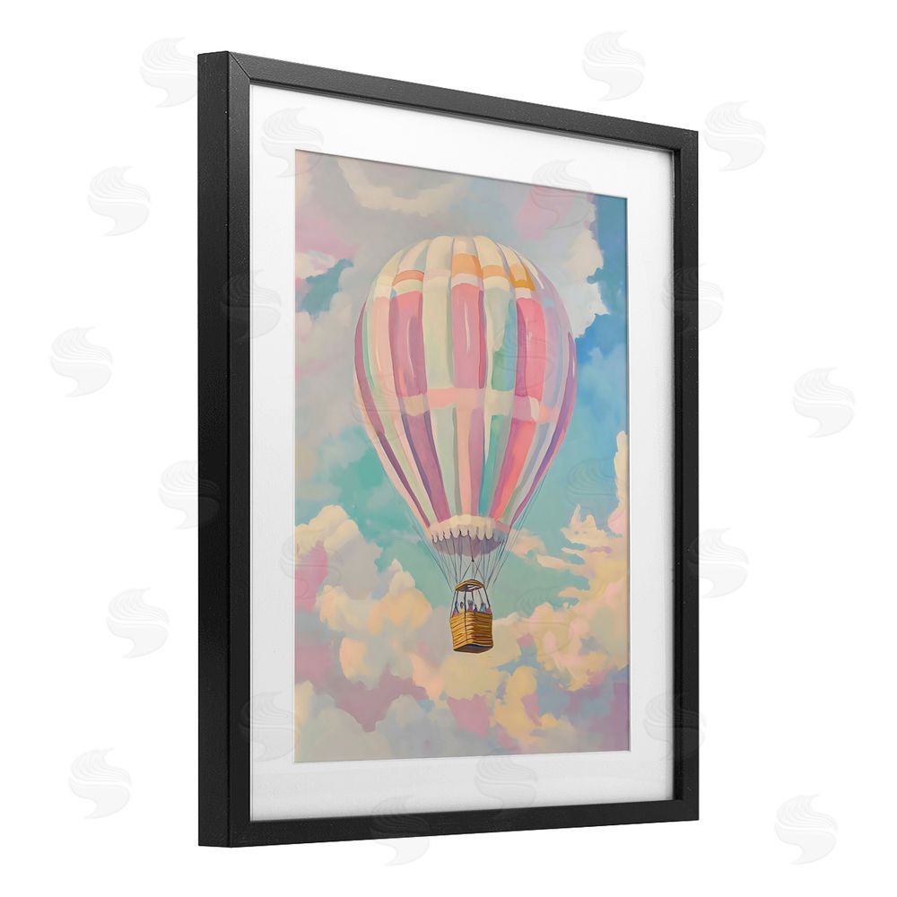 The Prints Vibe Pastel Hot Air Balloon Black Framed Print Under Glass Wall Art