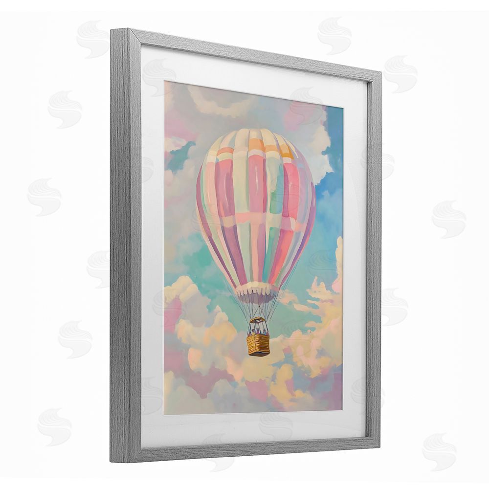 The Prints Vibe Pastel Hot Air Balloon Gray Framed Print Under Glass Wall Art