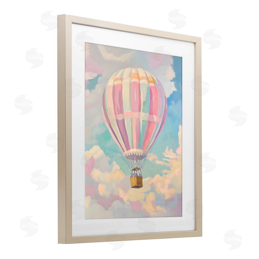 The Prints Vibe Pastel Hot Air Balloon Brown Framed Print Under Glass Wall Art