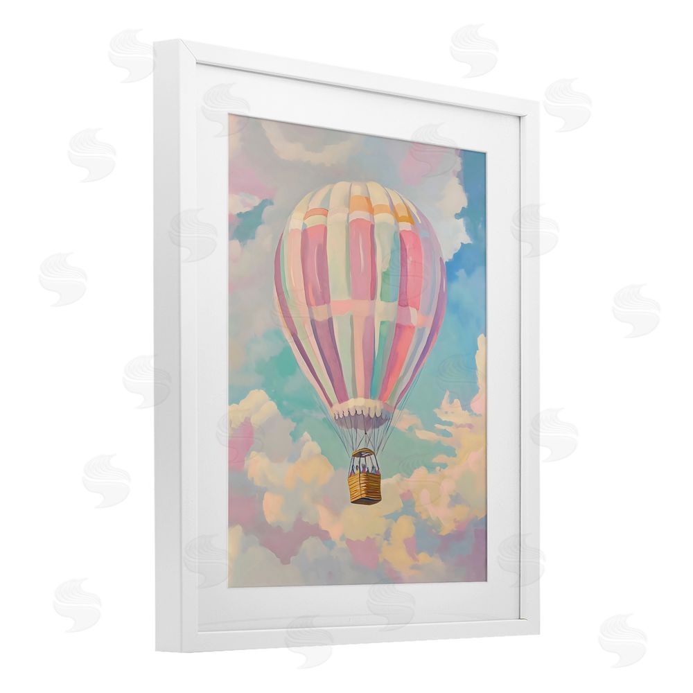 The Prints Vibe Pastel Hot Air Balloon White Framed Print Under Glass Wall Art