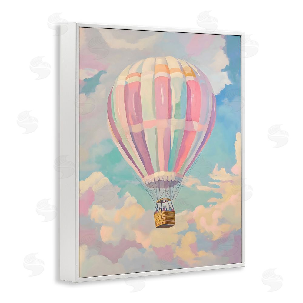 The Prints Vibe Pastel Hot Air Balloon White Framed Giclee Wall Art
