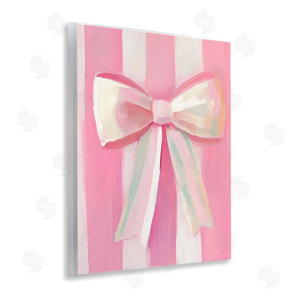 The Prints Vibe Preppy Pink Bow on Stripes Wall Plaque Home Decor Art Print
