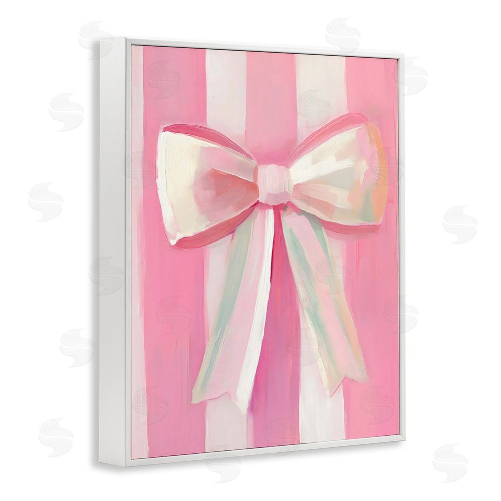 The Prints Vibe Preppy Pink Bow on Stripes White Framed Giclee Wall Art