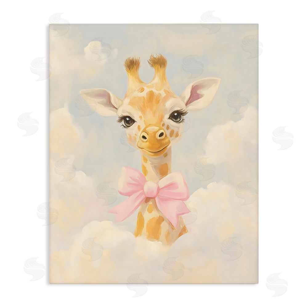 The Prints Vibe Charming Giraffe In The Clouds Stretched Canvas Wall Art Print