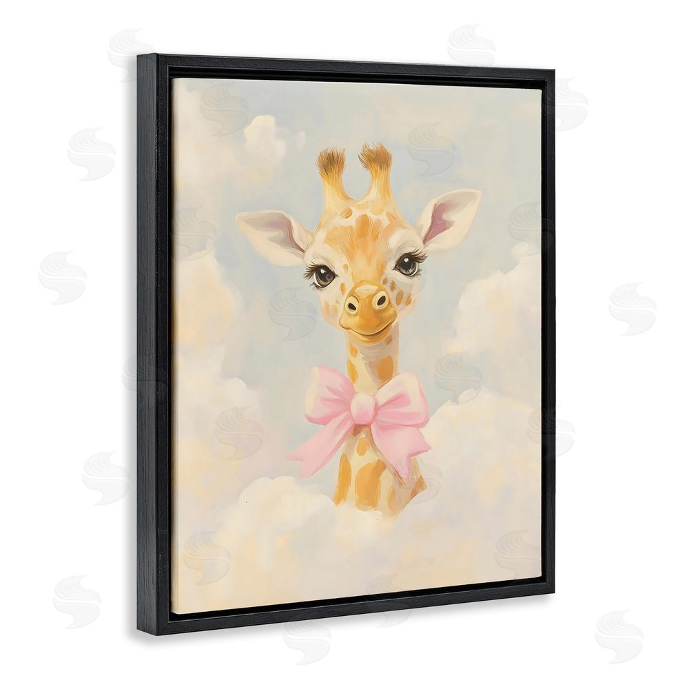 The Prints Vibe Charming Giraffe In The Clouds Black Floating Frame Stretched Canvas Wall Art Print
