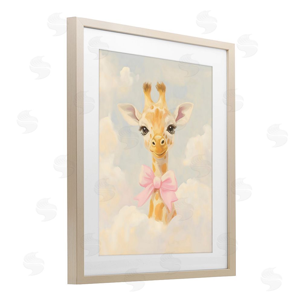 The Prints Vibe Charming Giraffe In The Clouds Brown Framed Print Under Glass with Matting Wall Art
