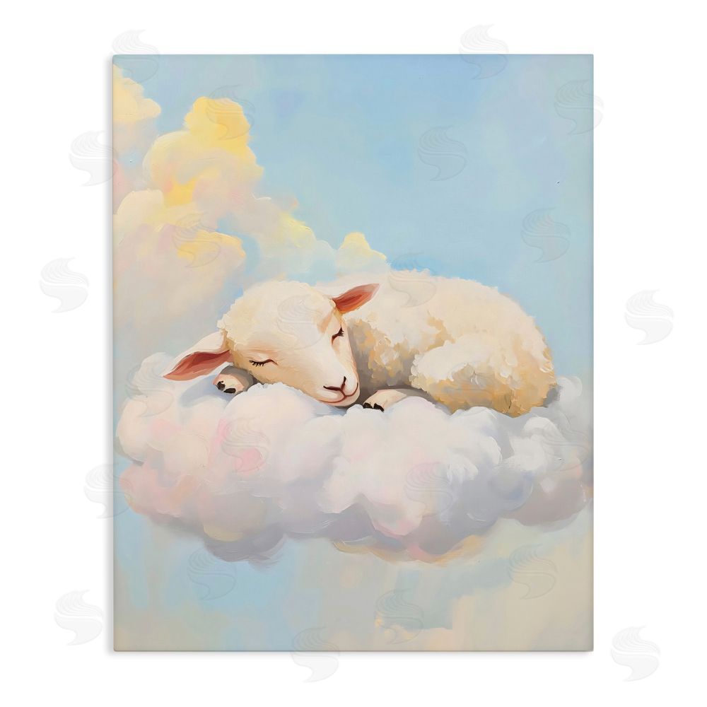 The Prints Vibe Sleeping Sheep on a Cloud Stretched Canvas Wall Art Print