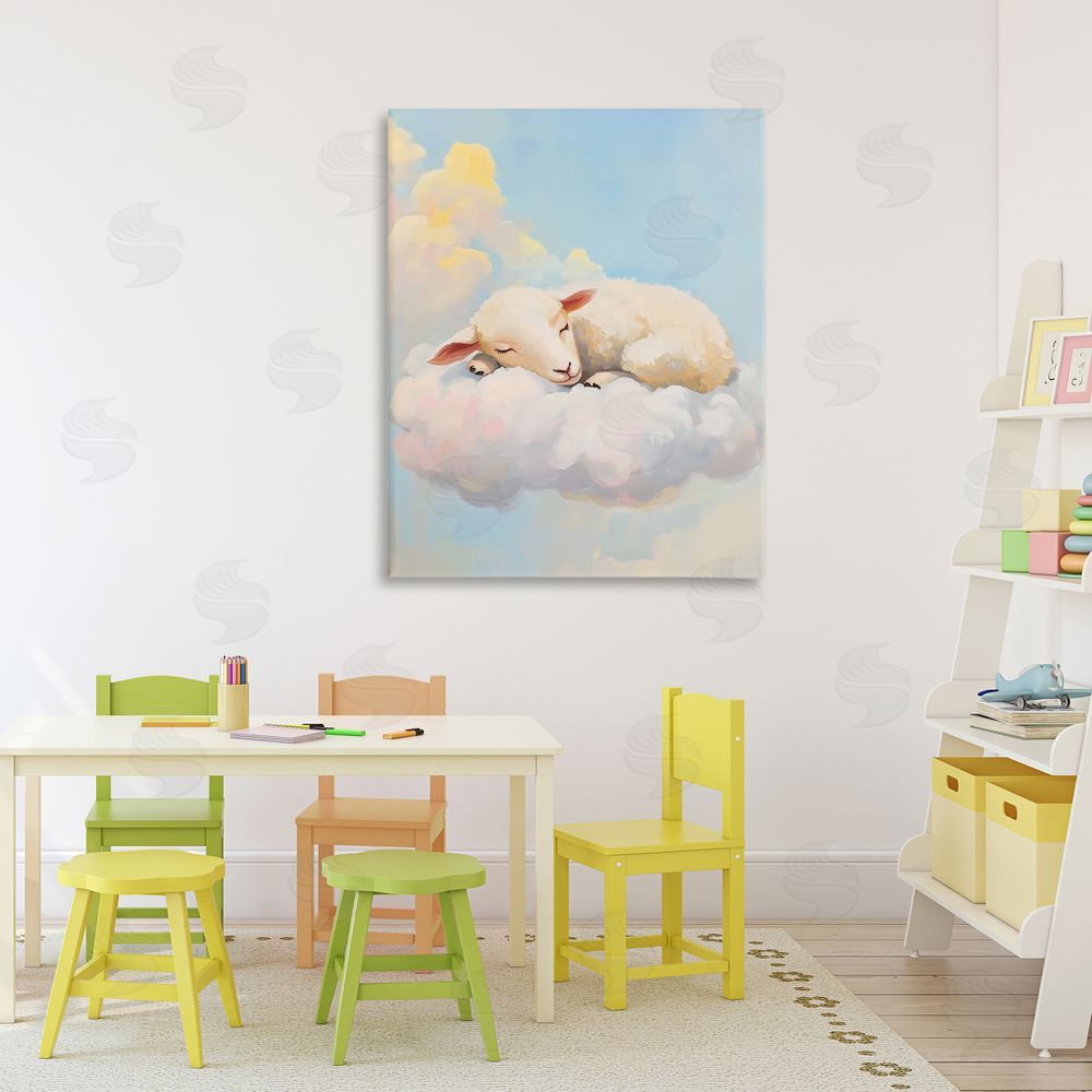 The Prints Vibe Sleeping Sheep on a Cloud Stretched Canvas on Wall