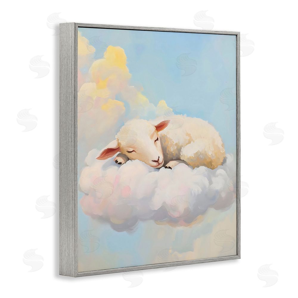 The Prints Vibe Sleeping Sheep on a Cloud Gray Framed Giclee Wall Art Print