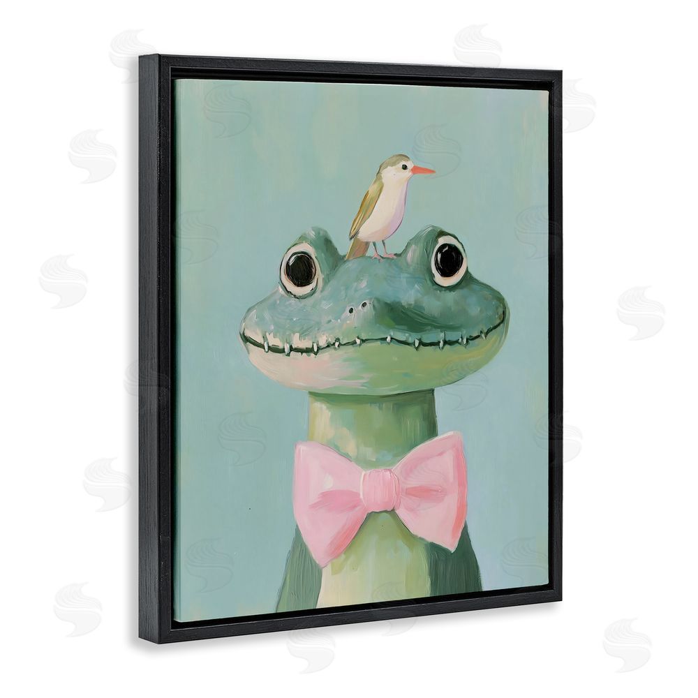 The Prints Vibe Crocodile & Bird with Bowtie Black Floating Frame Canvas Wall Art Print