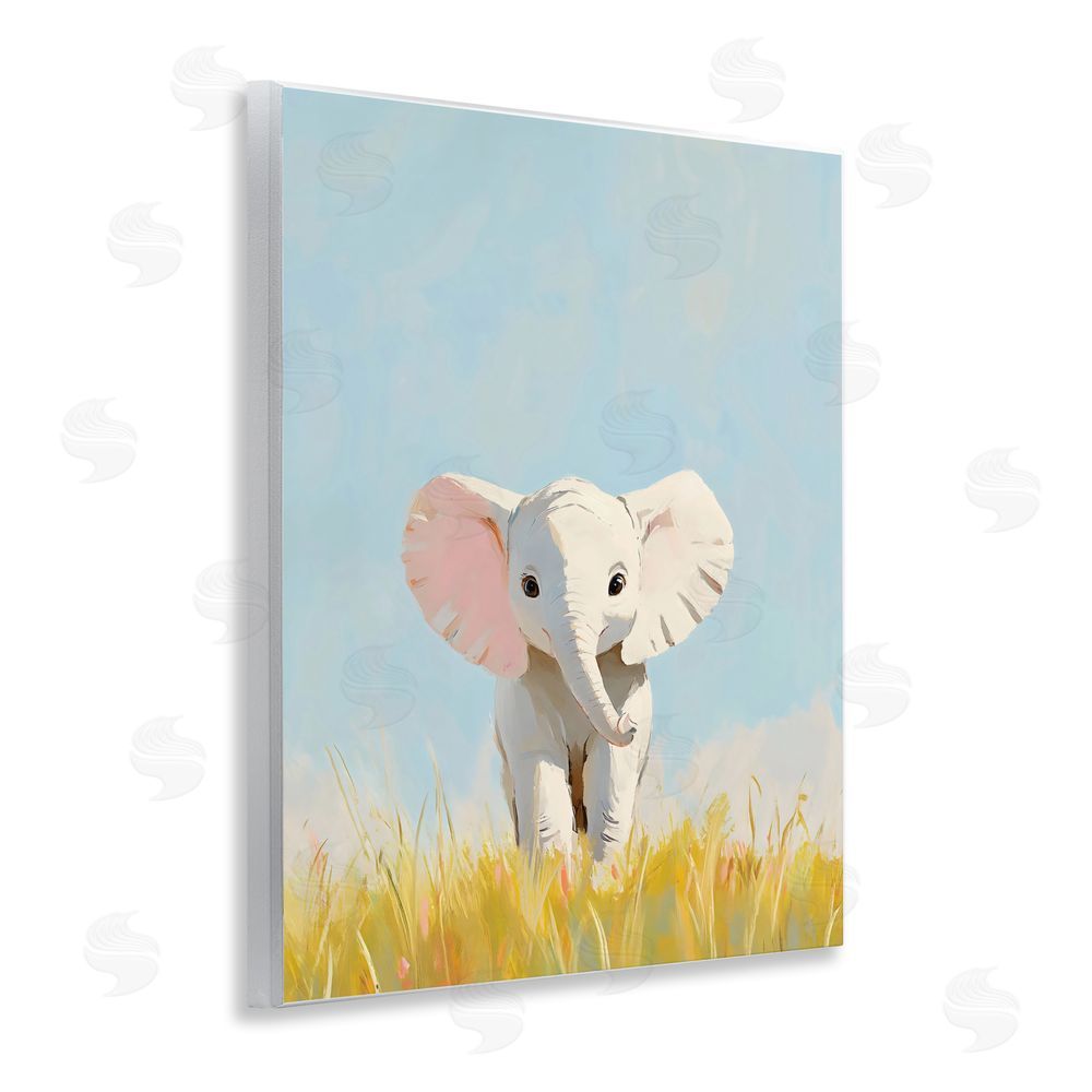 The Prints Vibe White Baby Elephant in Grass Wall Plaque Printed Art