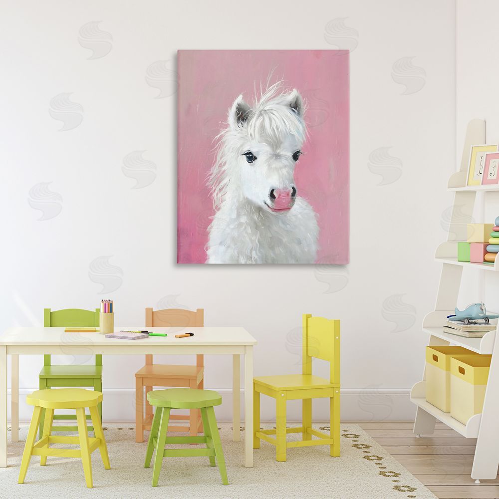 The Prints Vibe Gentle White Pony Stretched Canvas Wall Art in Room