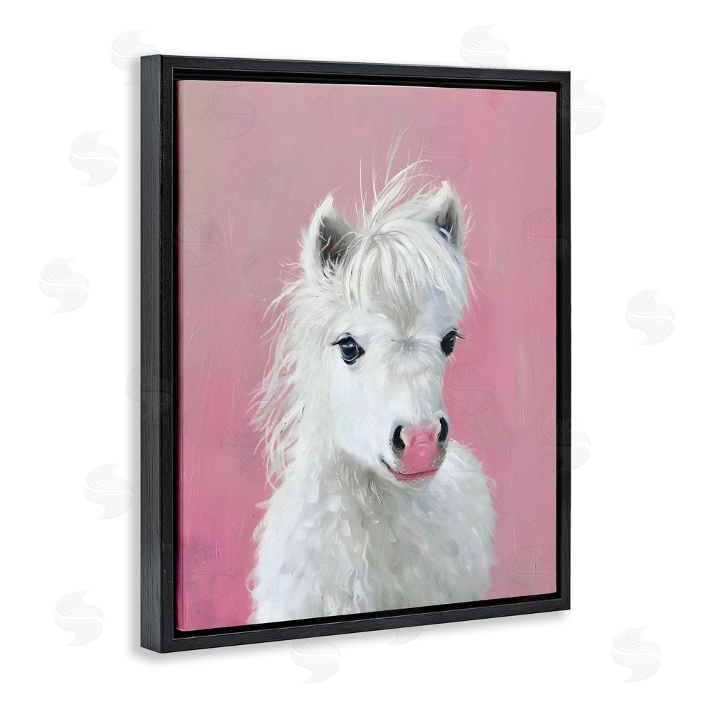 The Prints Vibe Gentle White Pony Black Floating Framed Canvas Wall Art