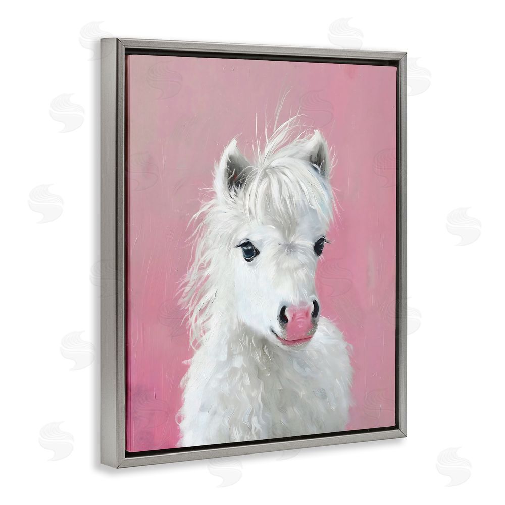 The Prints Vibe Gentle White Pony Gray Floating Framed Canvas Wall Art