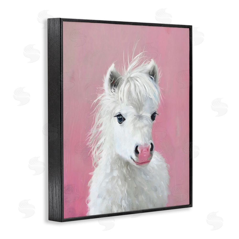 The Prints Vibe Gentle White Pony Black Framed Giclee Wall Art