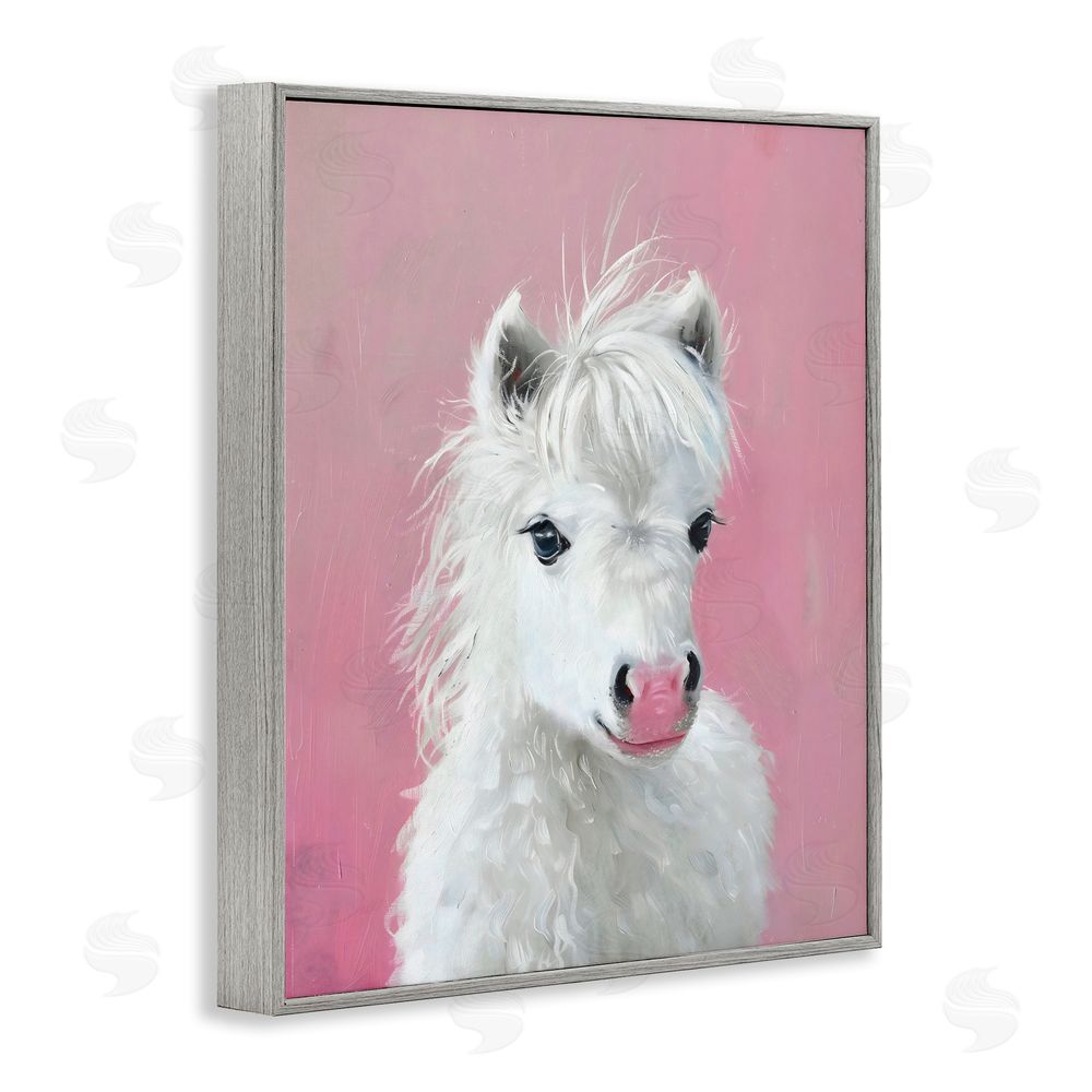 The Prints Vibe Gentle White Pony Gray Framed Giclee Wall Art