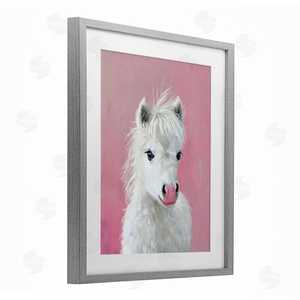 The Prints Vibe Gentle White Pony Gray Framed Print Under Glass Wall Art