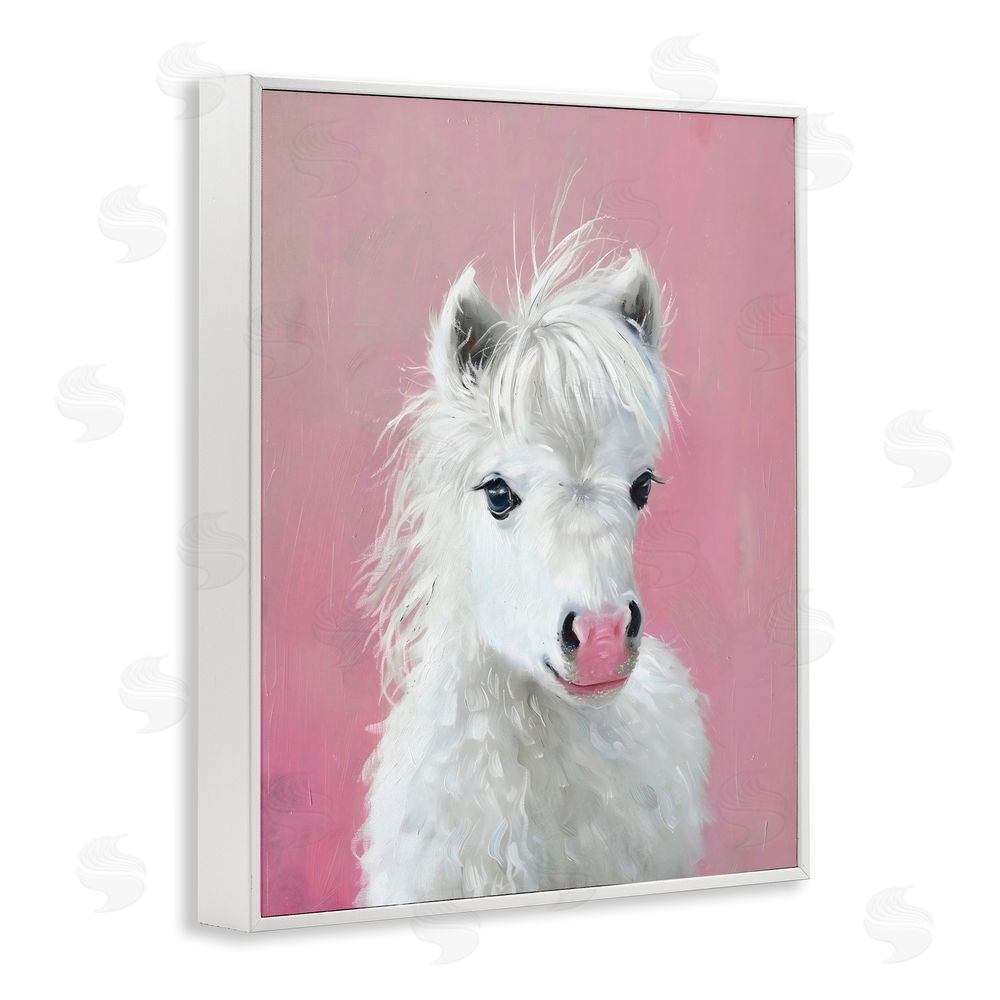 The Prints Vibe Gentle White Pony White Framed Giclee Wall Art