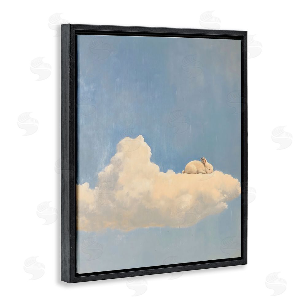 The Prints Vibe Sleeping Bunny on Cloud Black Floating Framed Canvas Wall Art Print