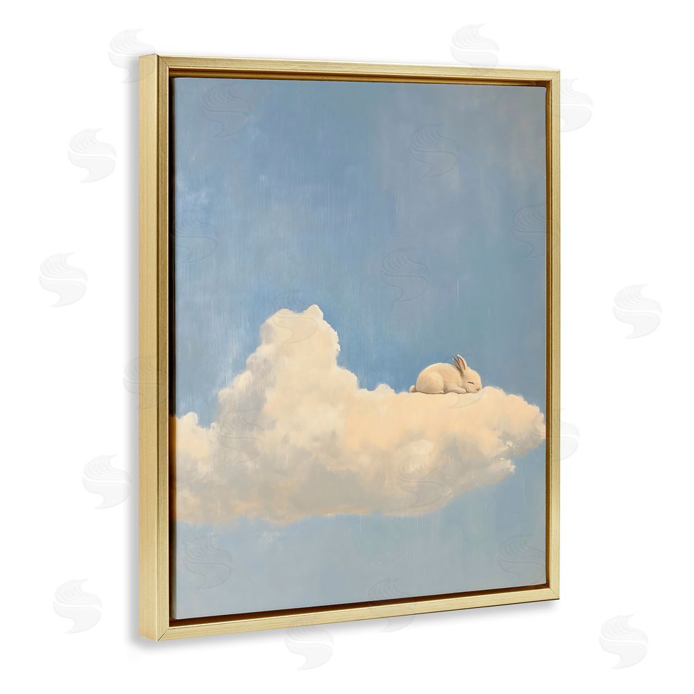 The Prints Vibe Sleeping Bunny on Cloud Gold Floating Framed Canvas Wall Art Print