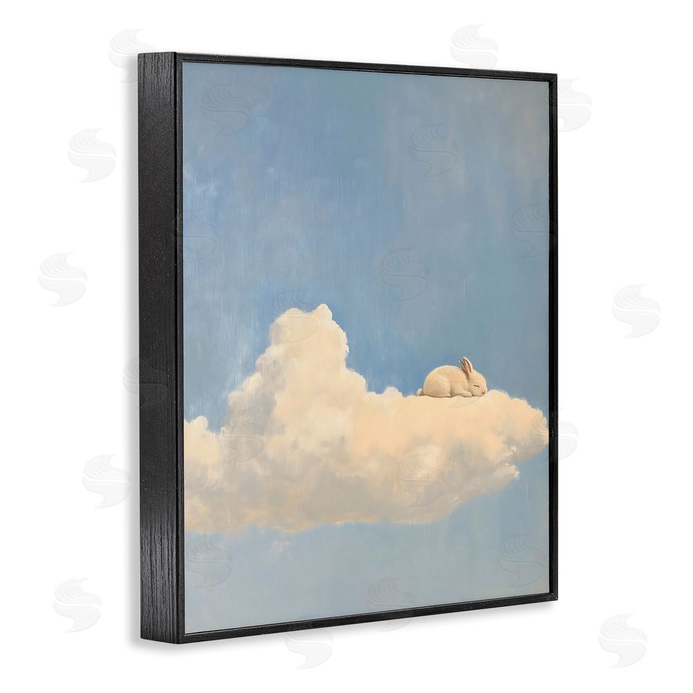 The Prints Vibe Sleeping Bunny on Cloud Black Framed Giclee Wall Art Print