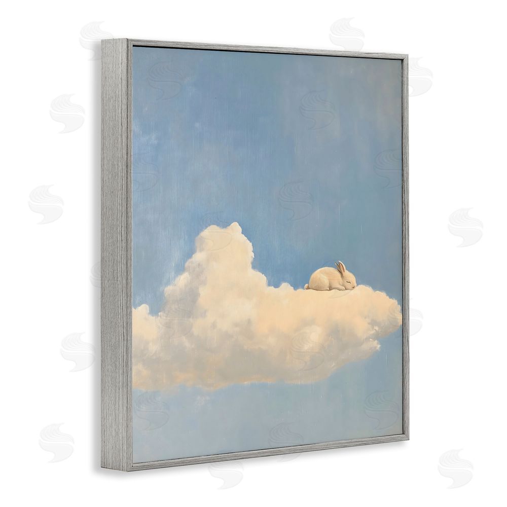 The Prints Vibe Sleeping Bunny on Cloud Gray Framed Giclee Wall Art Print