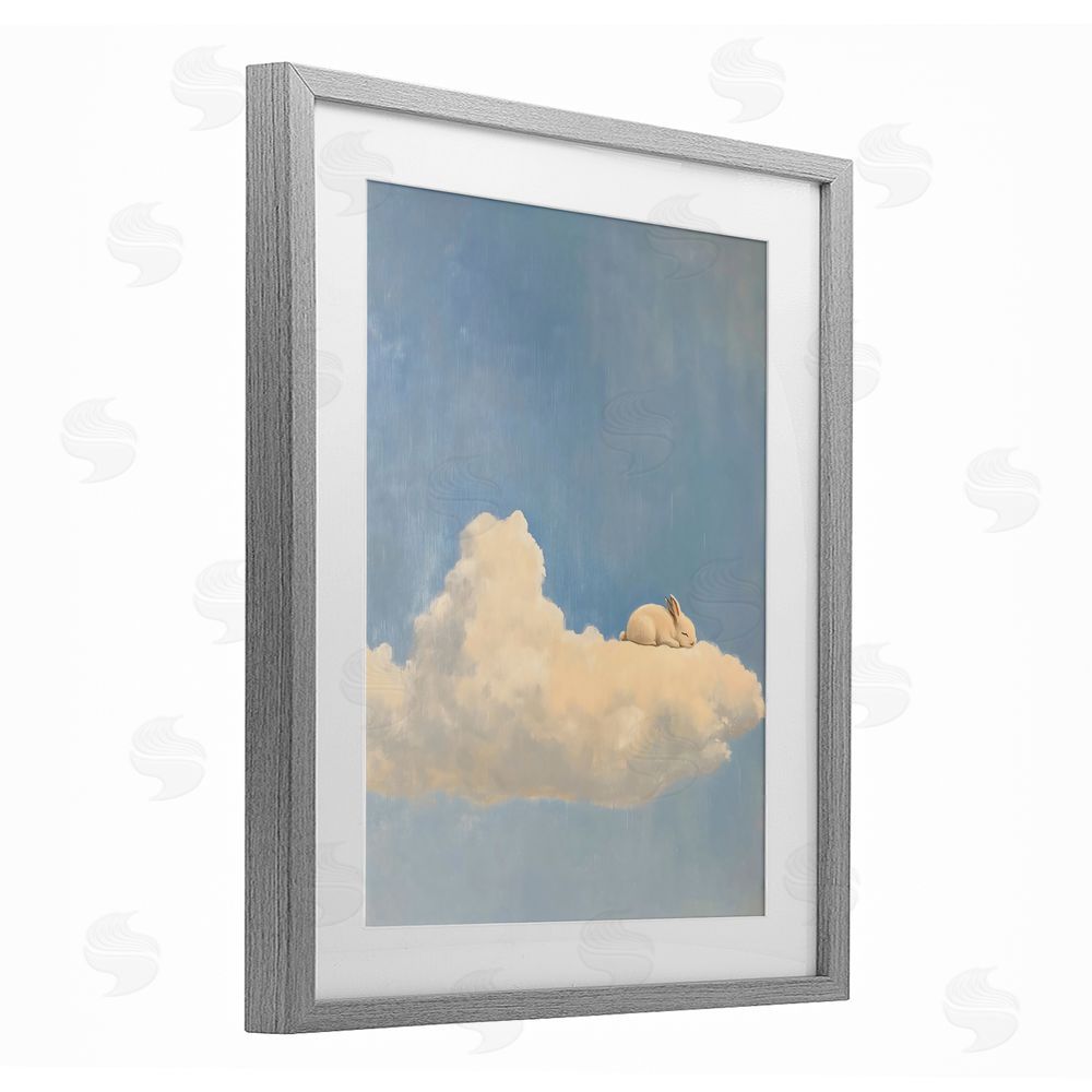 The Prints Vibe Sleeping Bunny on Cloud Gray Framed Print Under Glass with White Mat Wall Art