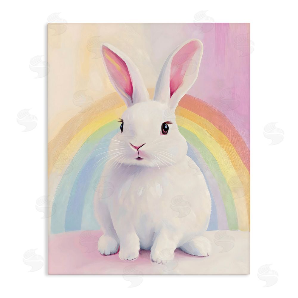 The Prints Vibe Rainbow Bunny in Pastel Hues Stretched Canvas Wall Art