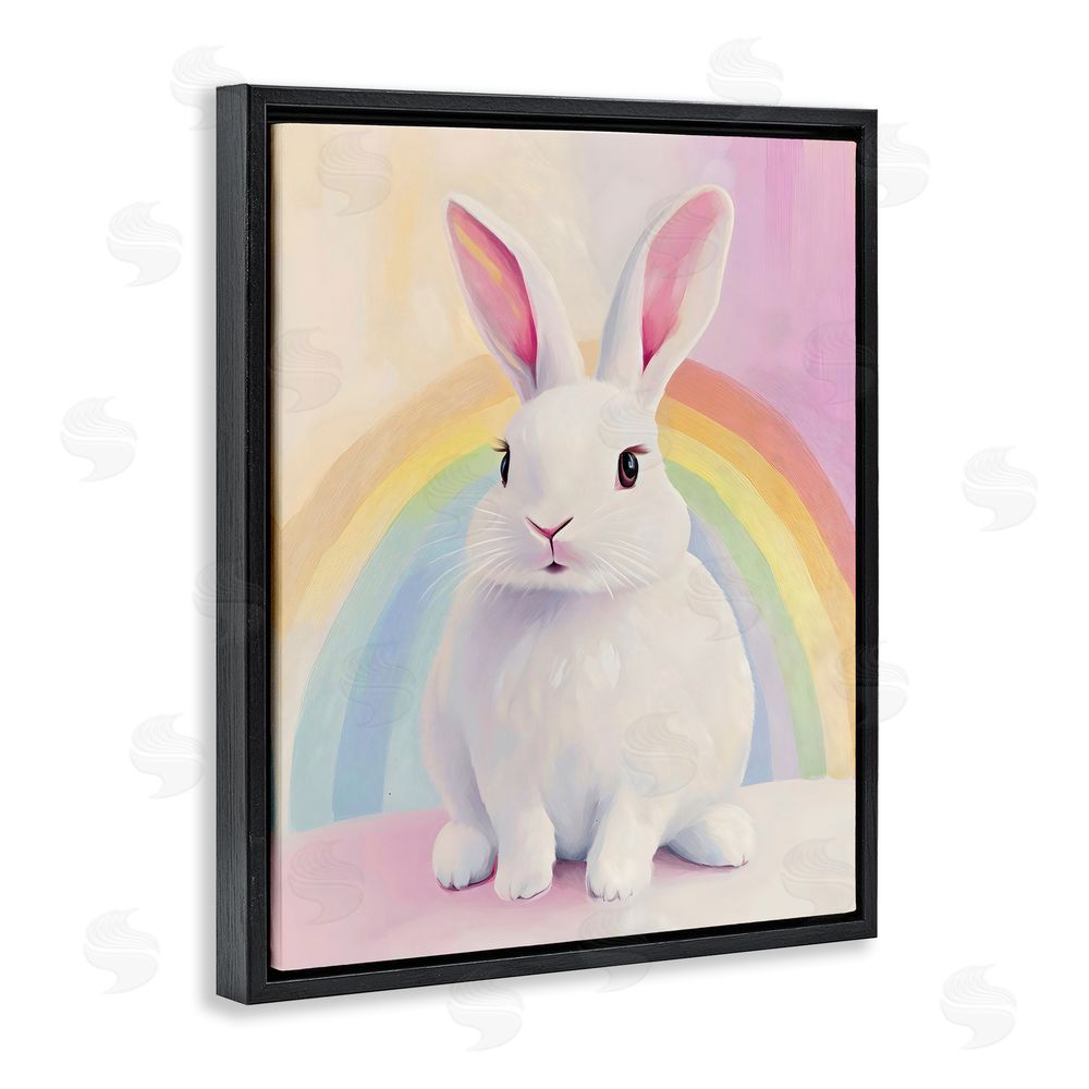 The Prints Vibe Rainbow Bunny in Pastel Hues Black Floating Framed Canvas Wall Art