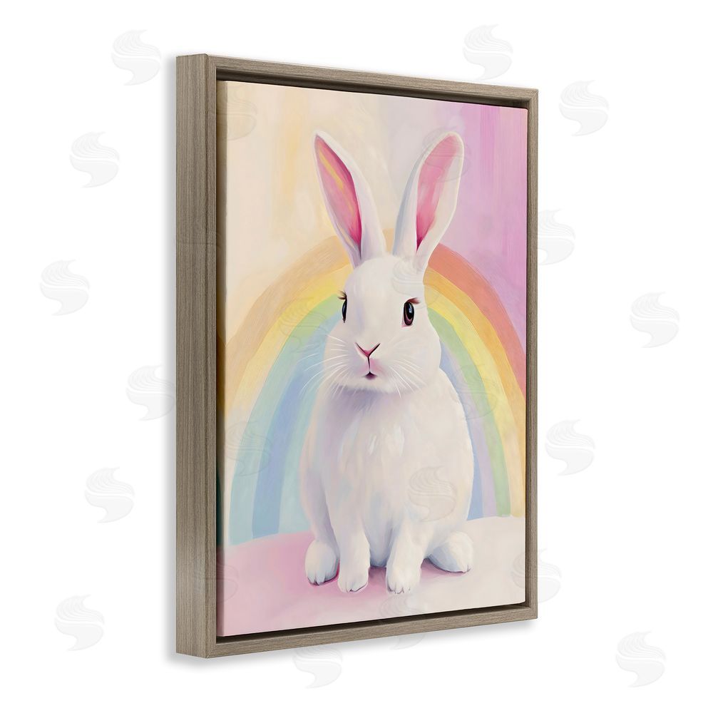 The Prints Vibe Rainbow Bunny in Pastel Hues Brown Floating Framed Canvas Wall Art