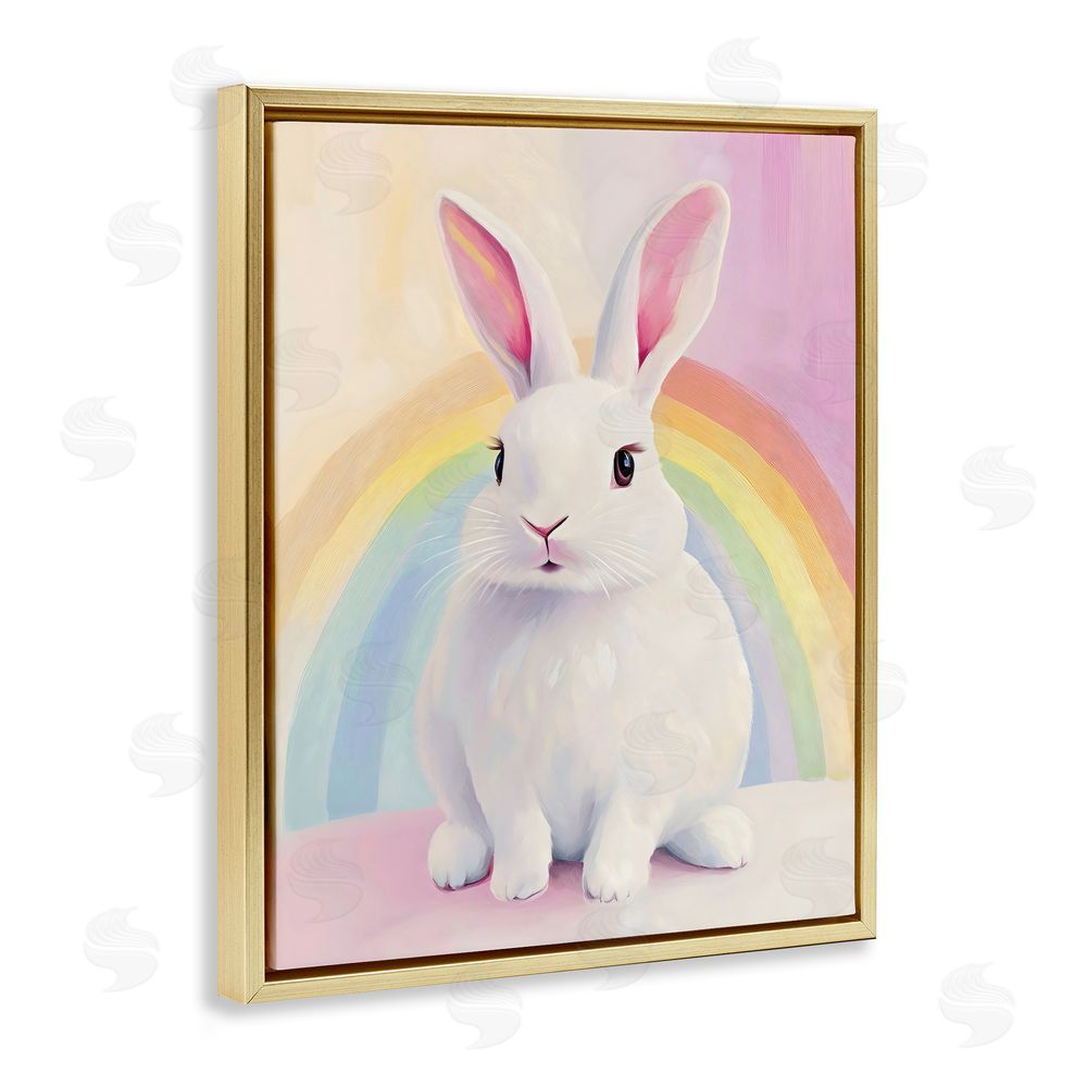 The Prints Vibe Rainbow Bunny in Pastel Hues Gold Floating Framed Canvas Wall Art