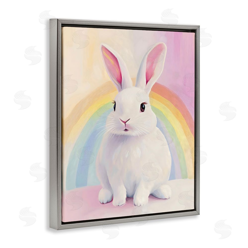 The Prints Vibe Rainbow Bunny in Pastel Hues Gray Floating Framed Canvas Wall Art