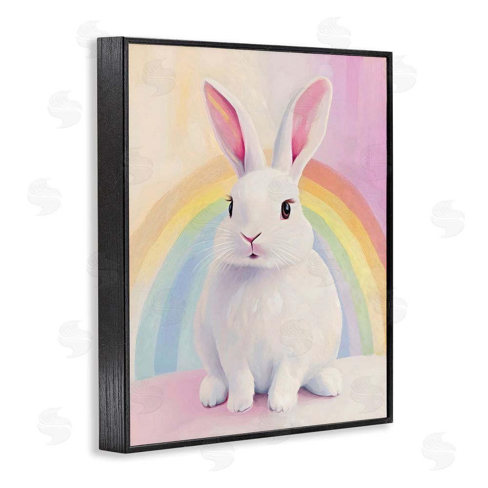 The Prints Vibe Rainbow Bunny in Pastel Hues Black Framed Giclee Wall Art