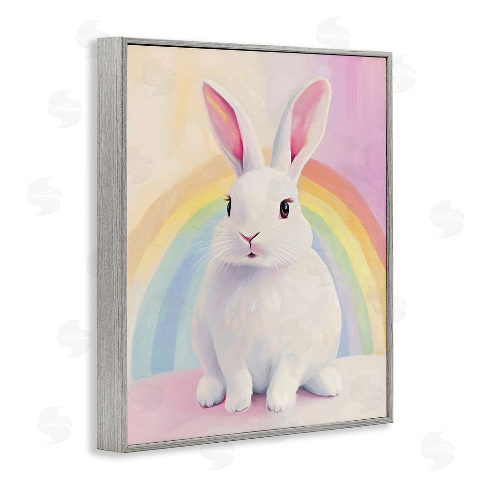 The Prints Vibe Rainbow Bunny in Pastel Hues Gray Framed Giclee Wall Art