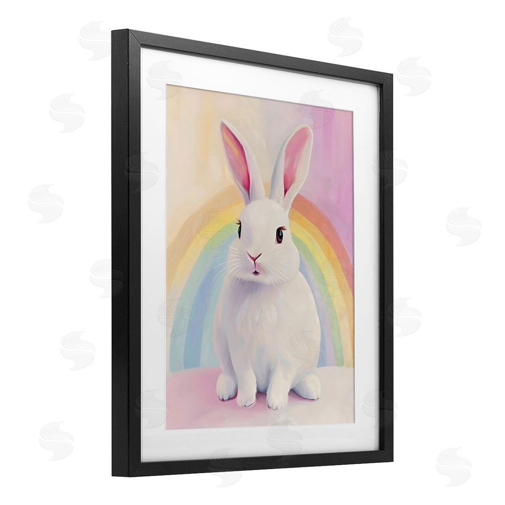The Prints Vibe Rainbow Bunny in Pastel Hues Black Framed Print Under Glass Wall Art