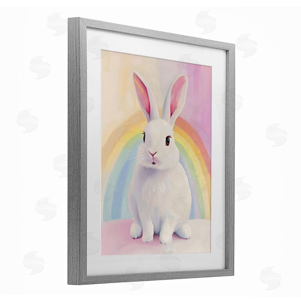 The Prints Vibe Rainbow Bunny in Pastel Hues Gray Framed Print Under Glass Wall Art
