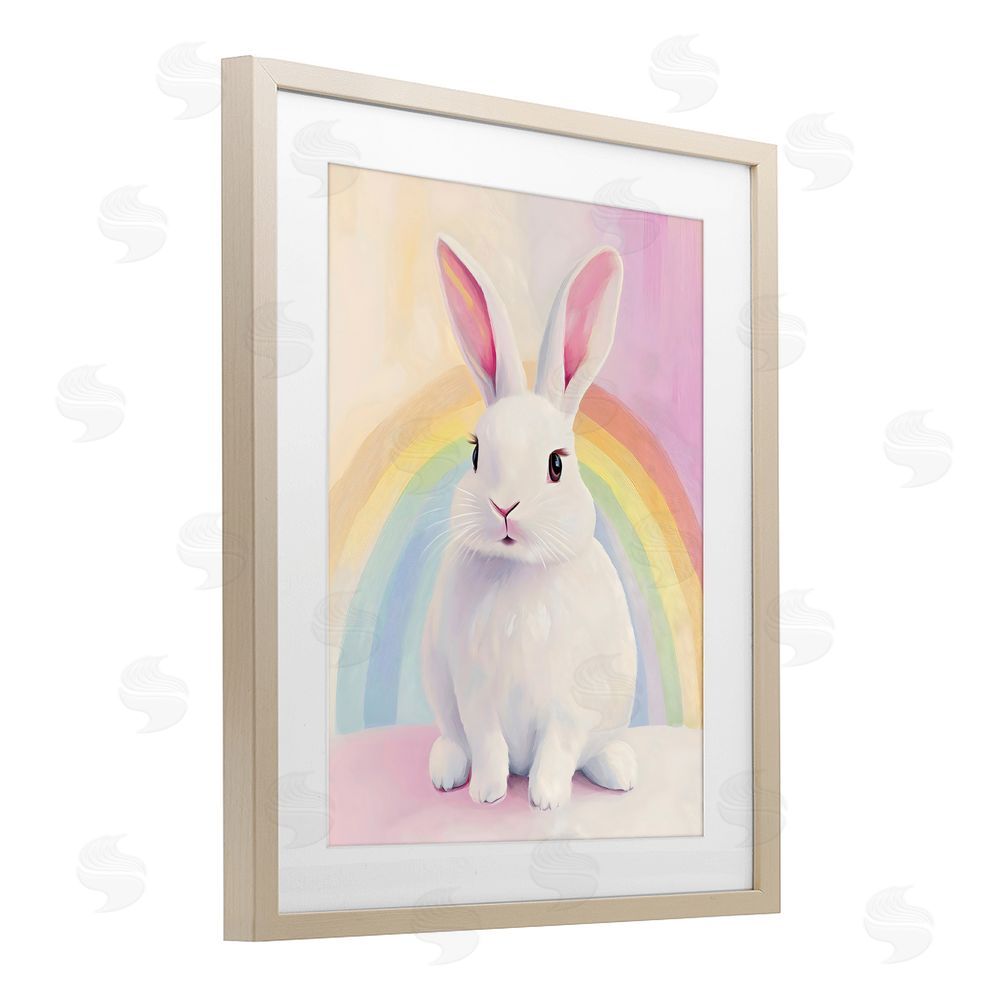 The Prints Vibe Rainbow Bunny in Pastel Hues Brown Framed Print Under Glass Wall Art