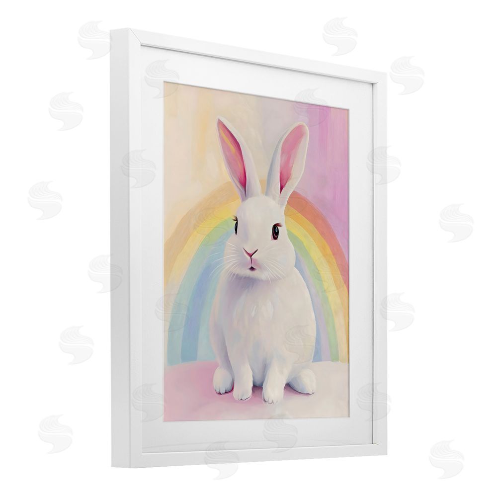 The Prints Vibe Rainbow Bunny in Pastel Hues White Framed Print Under Glass Wall Art