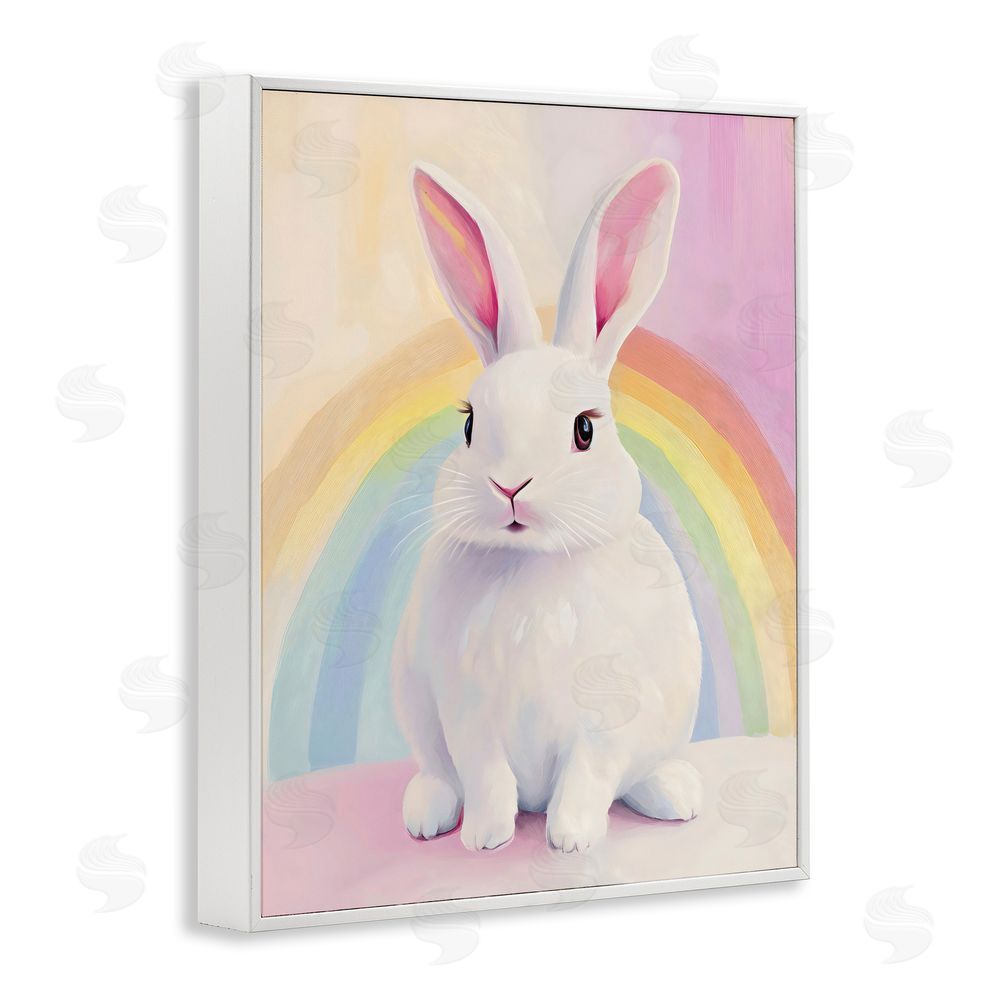 The Prints Vibe Rainbow Bunny in Pastel Hues White Framed Giclee Wall Art