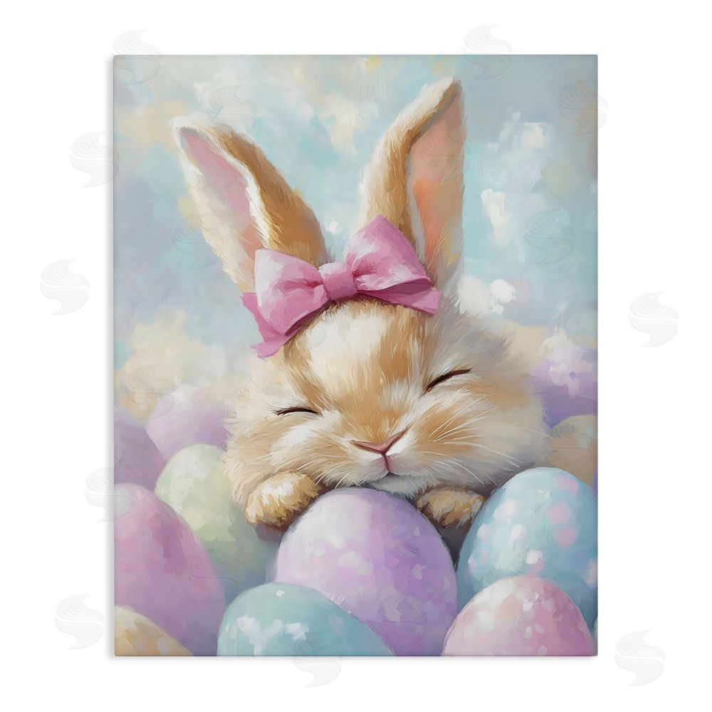 The Prints Vibe Sleeping Easter Bunny with Eggs Stretched Canvas Wall Art Print