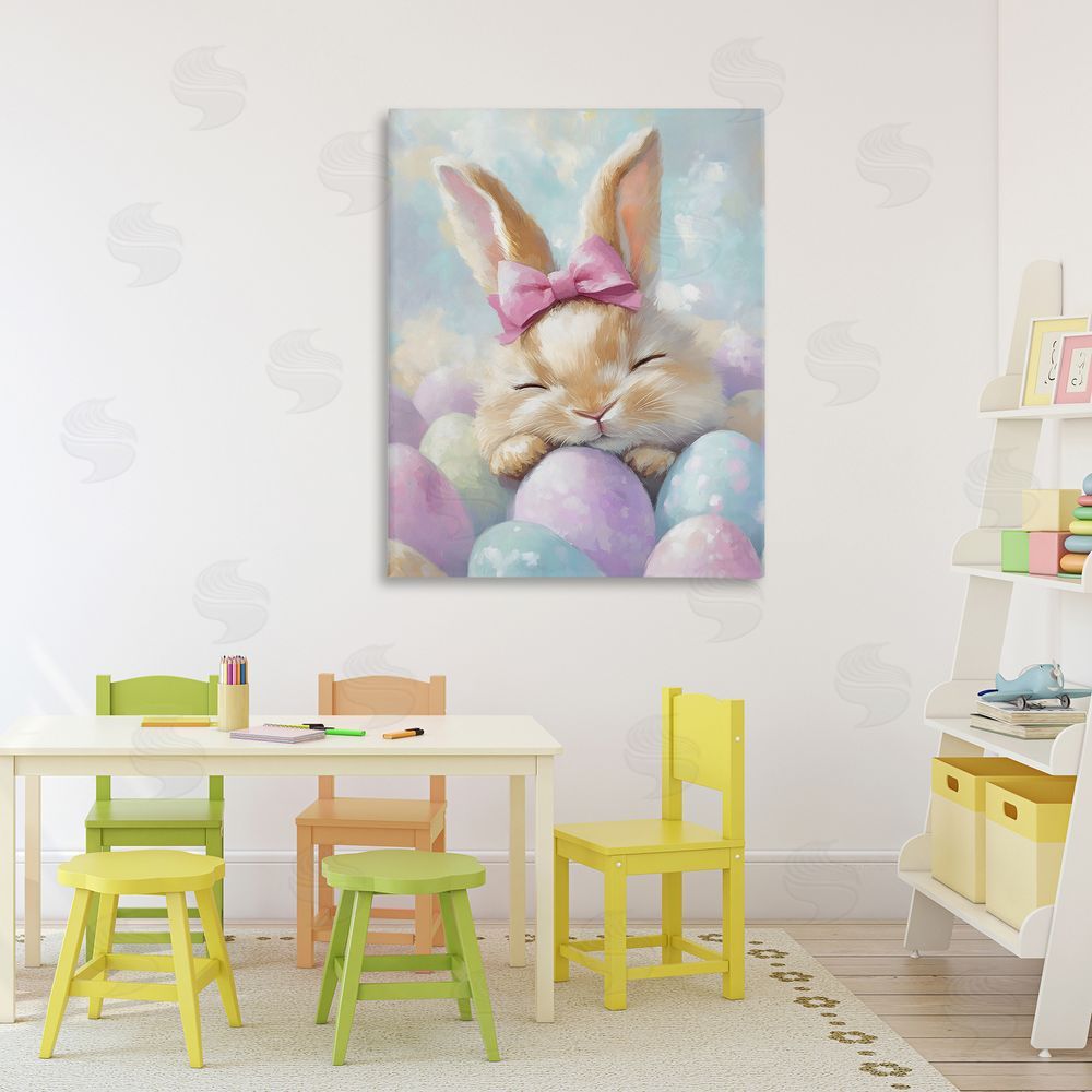 The Prints Vibe Sleeping Easter Bunny with Eggs Stretched Canvas on Wall
