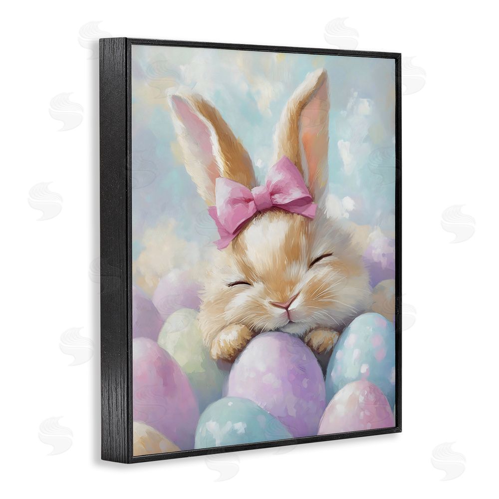 The Prints Vibe Sleeping Easter Bunny with Eggs Black Framed Giclee Wall Art Print