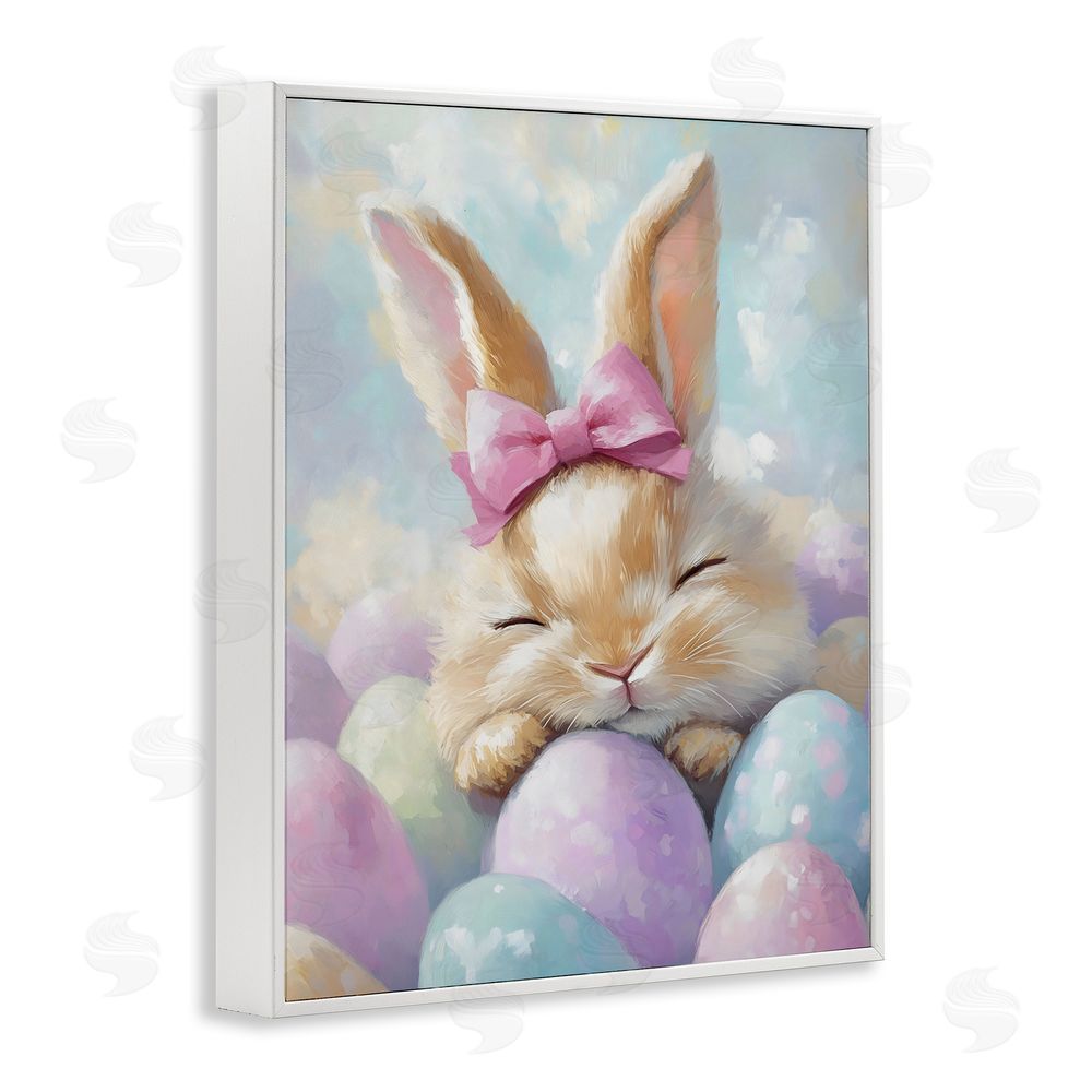 The Prints Vibe Sleeping Easter Bunny with Eggs White Framed Giclee Wall Art Print