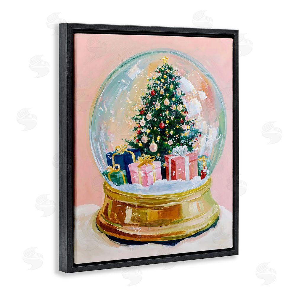 The Prints Vibe Christmas Snow Globe on Pink Black Floating Frame Canvas Wall Art Print