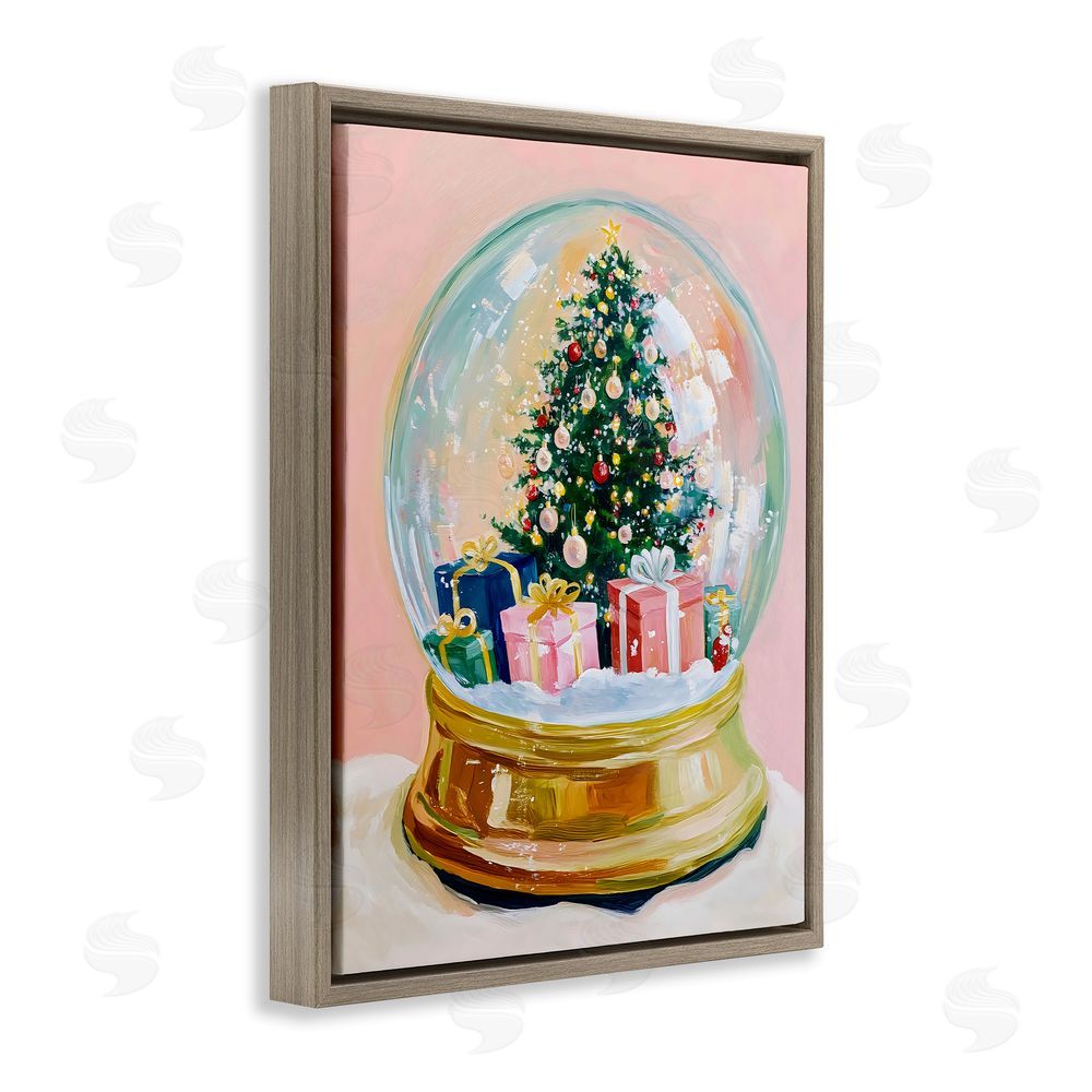 The Prints Vibe Christmas Snow Globe on Pink Brown Floating Frame Canvas Wall Art Print