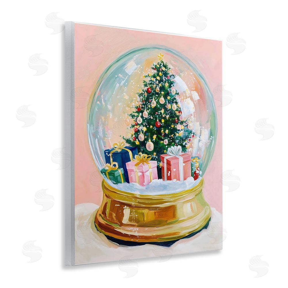 The Prints Vibe Christmas Snow Globe on Pink Wooden Wall Plaque Art Print