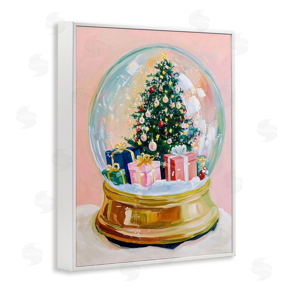 The Prints Vibe Christmas Snow Globe on Pink White Framed Giclee Wall Art Print