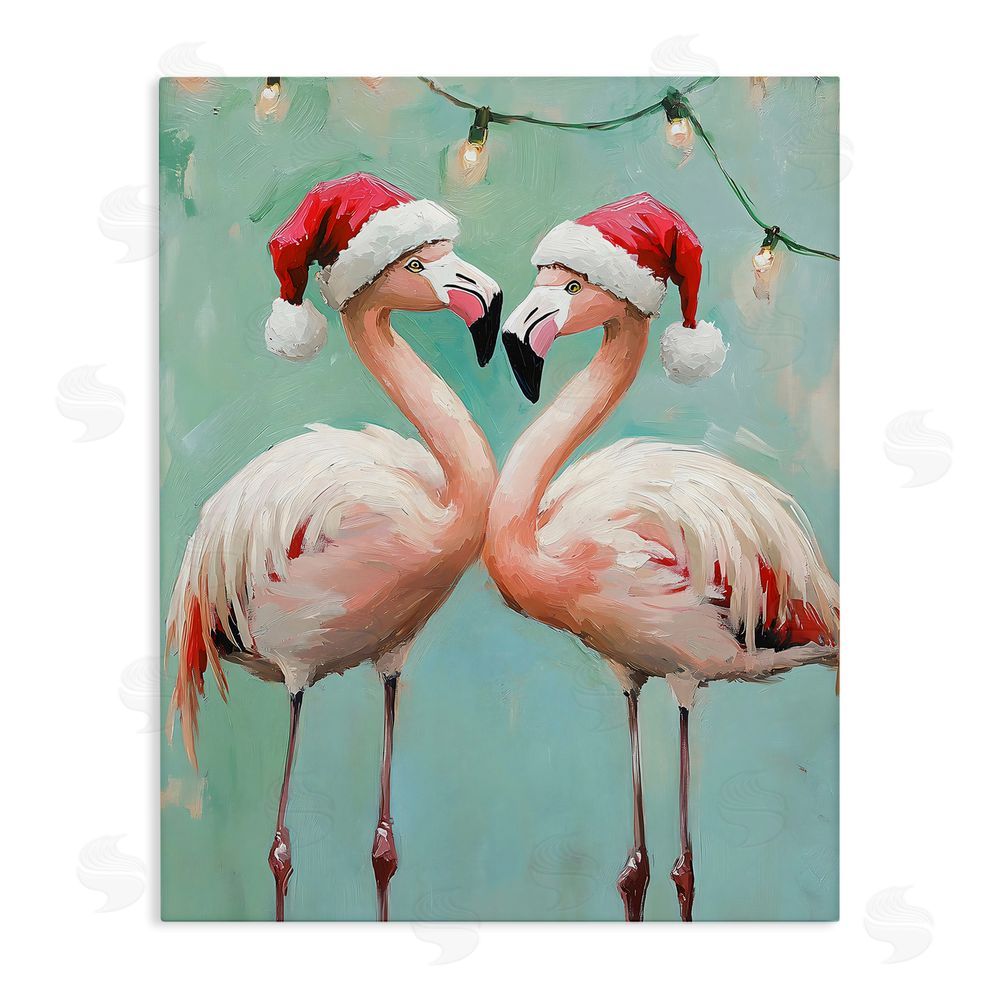 The Prints Vibe Christmas Flamingos in Santa Hats Stretched Canvas Wall Art Print