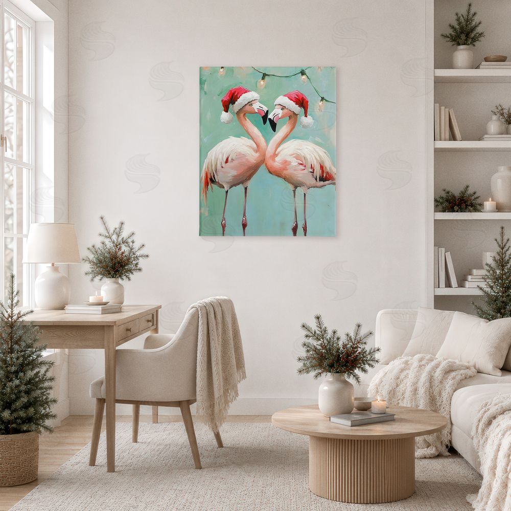 The Prints Vibe Christmas Flamingos in Santa Hats